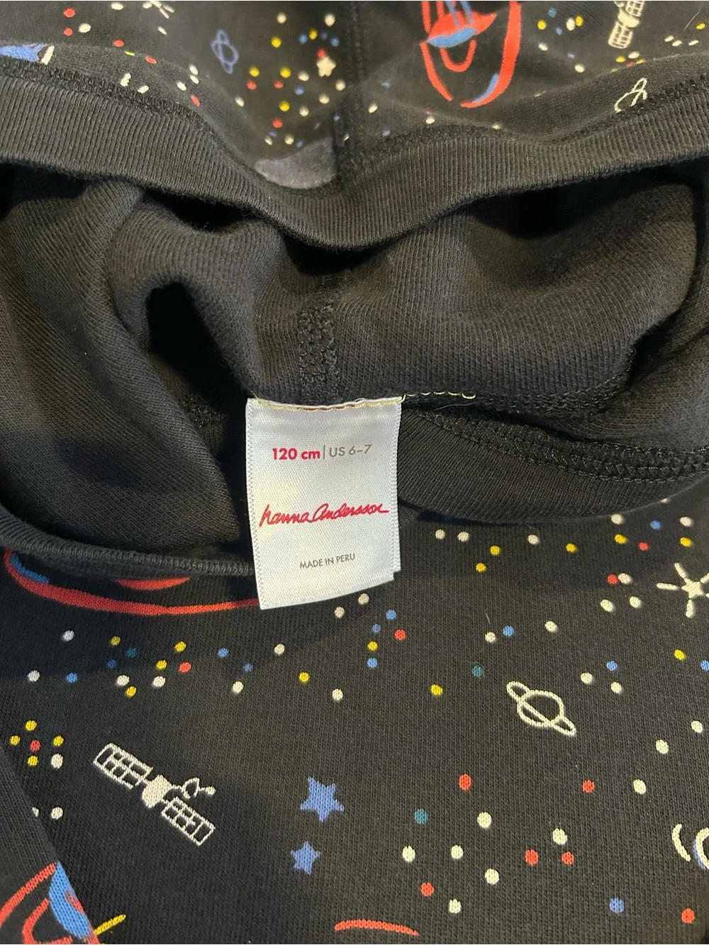 Hanna Andersson Space Rocket Hoodie Size 6-7 Black Pima Cotton